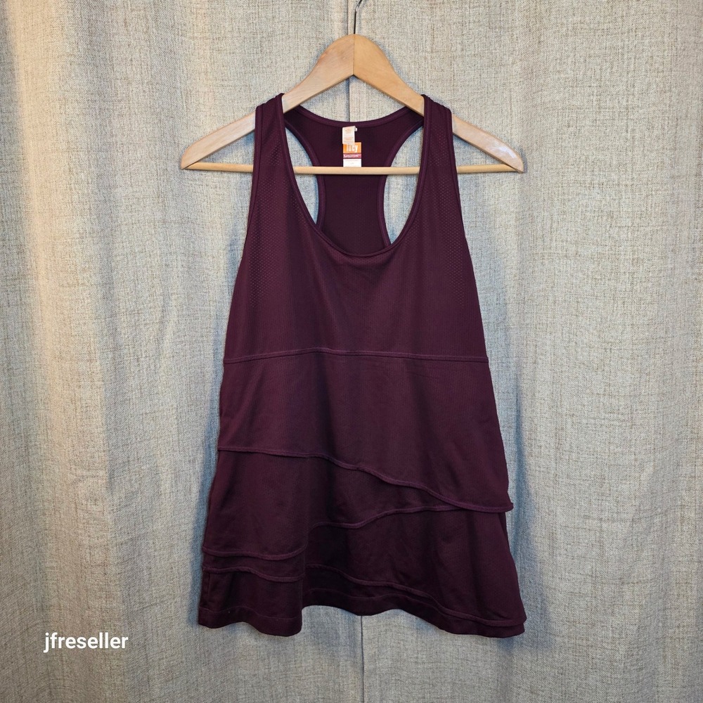 Lucy Power Activewear Tank Top Womens L Burgundy Maroon Layered Racerback Tiered